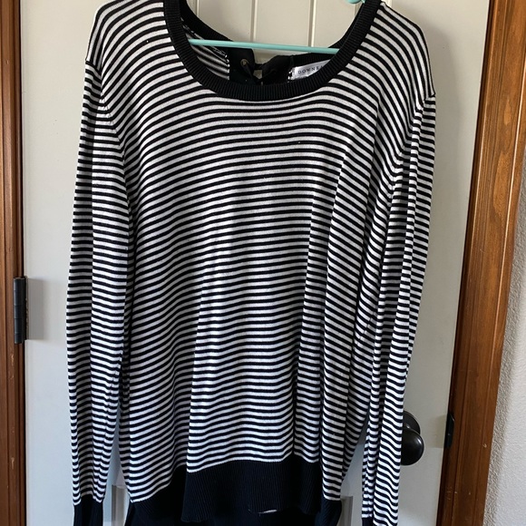 DownEast Sweaters - Womens Black & White Striped Sweater